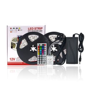Conjunto de tira de LED DC12V de 5 metros de luz flex￭vel RGB 5050 RGB 44key Controller 12V Adaptador de energia