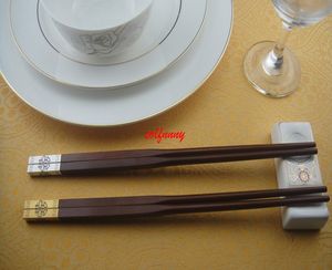 Felicidade dupla Qualidade Mogno Ouro Pauzinhos De Madeira de Sândalo Vermelho Talheres De Casamento Favor Do Presente Chopsticks F062501