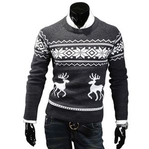 Moda Şık Erkekler Yuvarlak Boyun Ince Kazak Noel Mont Ren Geyiği Örme Jumper