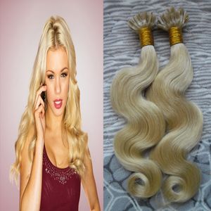 Blond brasiliansk hår kroppsvåg keratin pinne spets hårförlängningar remy mänsklig nagel u tip pre bonded kapslar hårförlängning 100g