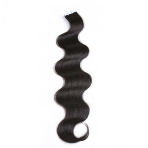 Tape in Human Hair Extensions #1B Natural color body wave Remy Skin Weft Remy Hair Extensions Slik Tape ins Extensions