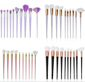 10pcs unicorn spiral makeup brush fan rainbow Professional brushes 4 colors foundation Powder eye shadow Colorful brush drop shipping