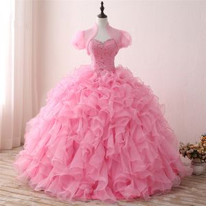 2018 Novo chegou real foto sexy rosa cristal bola vestido quinceanera vestido com beading lantejoulas doces 16 vestido vestido debutante vestidos bq127