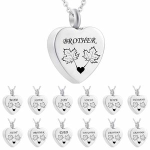 dad Maple leaf Leaves Stainless Steel Cremation Jewelry Heart Urn Necklace For Ashes Pendant +Chain+Fill Kits