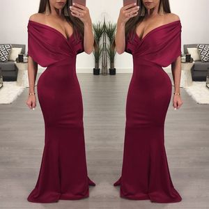 Elegant Off Shoulder Long Prom Dresses Sexy Mermaid Satin Floor Length Celebrity Party Gowns Self-cultivation Zipper Backless Cocktail Dress