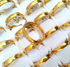50st GOLD 4mm Bröllopsförlovning Ringar Män Kvinnor 316L Rostfritt stål Vanliga Band Finger Ringar Högkvalitativ Komfort-Fit Lovers Par Ring