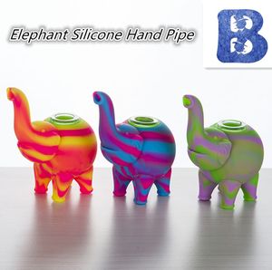 DHL Elephant Silicone Hand Pipe With Glass Bowl Length 123mm Food Grade Silicon Color Water Pipes Bongs