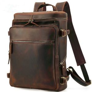 16 polegadas de grão completo mochila de couro genuíno para homens mochila casual vintage Crazy Cavalo de couro ao ar livre viagens de viagem de negócios