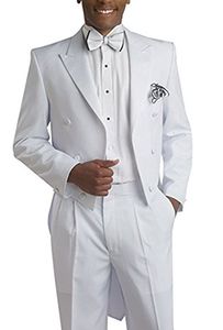 Modischer weißer Frack für Herren, Hochzeit, Smoking, zweireihig, Bräutigam, hochwertiger Herrenanzug für formelles Abendessen, Abschlussball (Jacke + Hose + Krawatte + Gürtel) 626