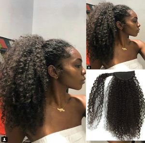 アフリカ系アメリカ人キンキーカーリーポニーテールヘアピースカール人間の髪アフロブラックポニータイスル黒人女性のためのシニョンヘアピースパンUpdo 140G