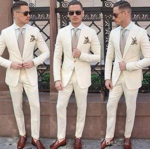 結婚式のための注文のアイボリーの男性のスーツのためのスーツのためのスーツのためのスーツは2ピース（ジャケット+パンツ）グリームマンアウトフィットマンブレザーテルノマスキュリノコスチュームホム