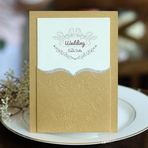 Högkvalitativa guldbröllopsinbjudningar 2017 Billiga elengant rosa inbjudningskort för fest med tryckt tomt eller anpassat inre301B