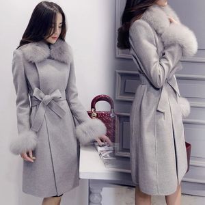 2018 Sonbahar Kış Kadın Palto Yün Karışımları Coat Faux Kürk Yaka Kabanlar Palto Uzun Tops Yünlü Kumaş Konfeksiyon Bayanlar Coat C3669