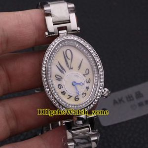 Alla hjärtans dag gåva Reine de Neapel 2303 Vit Shell Ring Quartz Diamond Bezel Womens Watch Rostfritt Stål Armband Nya Lady Klockor