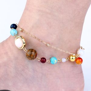 Universe Galaxy the Eight Planets in the Solar System Guardian Star Natural Stone Beads Anklets for Women Jewlry