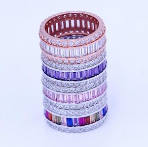 4 cores de moda círculo anel birthstone jóias anéis de casamento banda set para as mulheres princesa corte 5a cz branco ouro preenchido festa anel