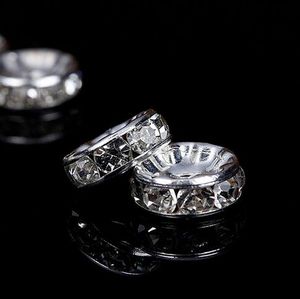300 sztuk / partia Srebrny Kryształ Rhinestone Rondelle Spacer Koraliki DIY 6mm 8mm Charms do tworzenia biżuterii