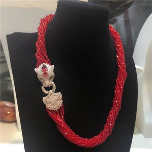 Women s fashion Leopard head clasp DIY accessory red glass crystal necklace welcome custom colors fashion jewelry