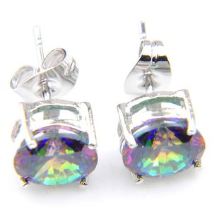 6 Pares Suave Rodada Brilhante Colorido Místico Topázio Gems 925 Sterling Silver Banhado Brincos Do Parafuso Prisioneiro Brincos de Jóias Brincos Para As Mulheres