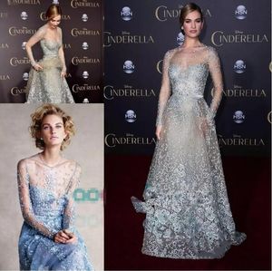 Elie Saab 2019 Evening Dresses Couture Celebrity Prom Wear Modest Sky Blue Lace Pearls Illusion Långärmad Formell Party Dress