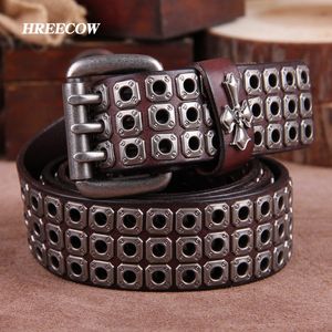 Echtes Leder Vintage Metall Punk Männer Gürtel Jeans Rock Gürtel Stud Cowboy Strap Cinturones Hombre Ceinture Homme