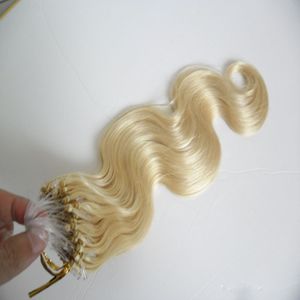 Dziewiczy Malezyjski Blond Mikro Loop Hair Extensions Body Wave Remy Human Hair 1g / Strand 100g Micro Ring Human Hair Extensions 10-24 cal