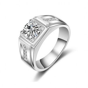 2016 nova moda jóias artesanais solitaire homens 1.5ct diamond 925 esterlina prata anel de banda de casamento emgenagem