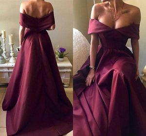 Off The Shoulder Burgundy Satin Evening Dresses Sexy Simple Formal Evening Dresses Dark Red Backless Prom Dresses Sweep Train