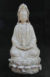 27 CM Chinês Dehua Porcelana Branca Sagrada Guan Yin Kwan-yin Vaso Deusa Estátua