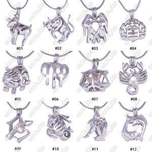 12 Constellation Pearl Cage Locket Pendants utan kedja DIY Önskar Kärlek Pärlhalsband Zodiac Signs Charm Pendants Monterings Smycken Gift