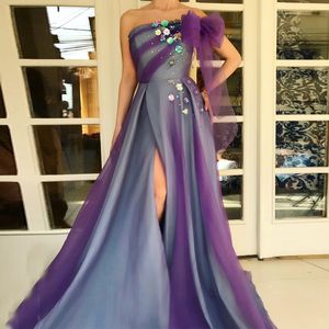 2018 Neue Ankunft Trägerlose A-Linie Split Abendkleider Handgefertigte Blume Rüschen Abendkleid Reißverschluss Zurück Formales Partykleid Schiff Frei Günstig