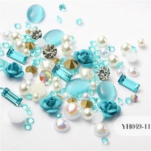 12 Cores 3D Rose Flor Nail Art Decorações Glitter Diamante Pearl Nail Art Suprimentos Prego Maquiagem DIY