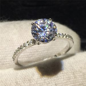 Solitaire fingerring 100% Soild 925 Sterling Silver Promise Diamond Cross Engagement Bröllop Band Ringar för Kvinnor Present