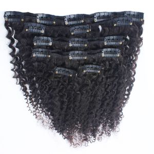 8A 8PCS Kinky Curly Clip In Human Hair Extensions Natural Black100G Full Head Brazilian Remy Hair Clip Ins Gratis frakt