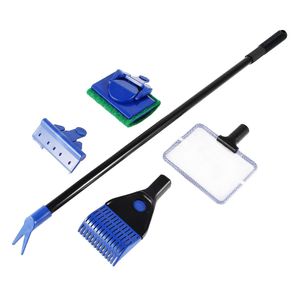 5-in-1 Aquarium-Reinigungswerkzeug-Set, Kiesrechen, Algenschaber, Pflanzengabel, Schwamm, Bürsten-Set