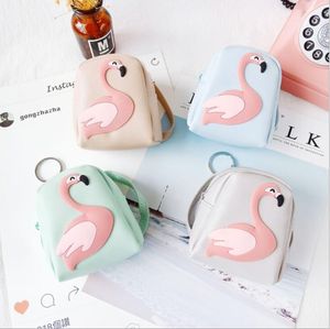 Pu leather coin purse backpack silicone flamingo make up bag Cute change pocket wallet children small coin purse keychain