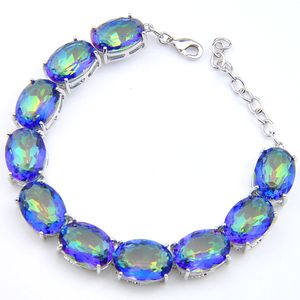 5Pcs Luckyshine Christmas Gift Oval Colored Mystic Blue Topaz Cubic Zirconia Gem Silver Chain Bracelets Bangles Women Wedding Party Bracelet