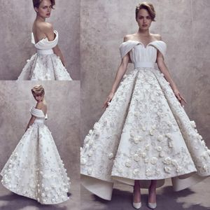 Ashi Studio 2018-2019 Abschlussballkleider High Low 3D Blumenstickerei Applikationen Schulterfrei Party Kleider Dubai Arabisch Abendkleid Nach Maß