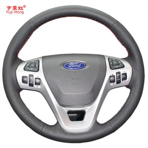 Yuji-Hong Suni Deri Araç Direksiyon Kılıfı Ford Kenar Explorer 2011-2013 için Direksiyon Kapakları El-dikişli Kapak