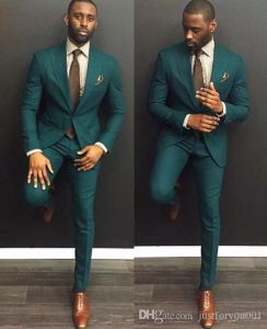 Men Dinner Party Prom Suit Mens Fashion 2018 custom make hunter emerald green wedding tuxedos groom slim suit (jacket+pant+handkerchief)