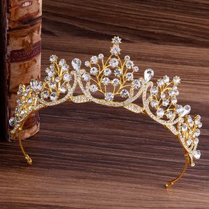 Barock Funkelndes Gold Rot Grün Blau Kristall Hochzeit Krone Stirnband Braut Tiaras Strass Festzug Diadem Haarschmuck