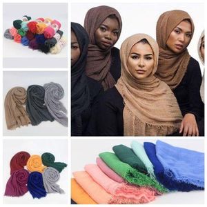 Kvinnor Maxi Hijabs Shawls Oversize Islamic Head Wraps Soft Long Muslim Frayed Crepe Premium Cotton Plain Hijab Scarf 20 st TO594