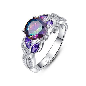 Rainbow Topaz 925 Sterling Silver Anel Sapphire Anéis de Noivado com Clear CZ para mulheres Femininas Originais Jóias Finas