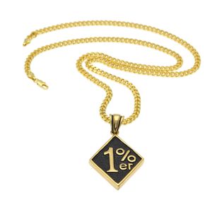 Hip Hop Bling Jewelry 18K Gold Plated 1% Percent Army Card Pendants Necklace Copper Cuban Link Chain For Mens Rhombus Tags