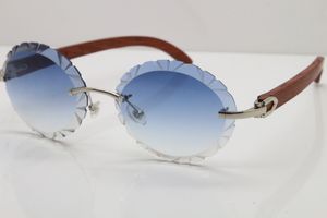 Yüksek Kalite Moda Vintage Gözlük Sıcak Çerçevesiz Güneş Gözlüğü Kırpma Lens Yuvarlak Yeni 8200761 Oyma Lens Dekor Ahşap Çerçeve