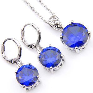 Novel Luckyshine 5 Sets Classic Round Fire Blue Crystal Cubic Zirconia 925 Silver Pendants Necklaces Earrings Gift Wedding Jewelry Sets