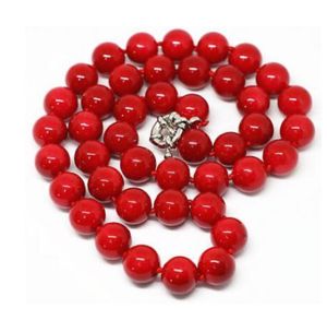 Nova Moda Red Coral 10mm Rodada Beads Colar de pedra 17 ''