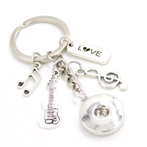 New Arrival DIY Interchangeable 18mm Snap Jewelry I love music Key Chain Bag Charm Music Note Guitar Key Ring for Music Lover Gift