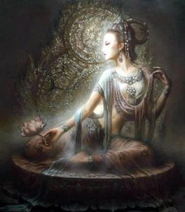 Nice Chinese Dunhuang Kwan-yin goddess High Quality Handcrafts /HD Print portrait Art Oil painting On canvas,Multi sizes /Frame Options DH60