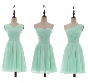 3 estilos mistos personalizados feitos em v decote em v chiffon a linha joelheira dama de dama de honra vestidos zíper back sem mangas verão praia casamento vestidos de hóspedes